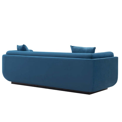 Canapé contemporain Edmonda de Manhattan Comfort en velours avec coussins - bleu saphir