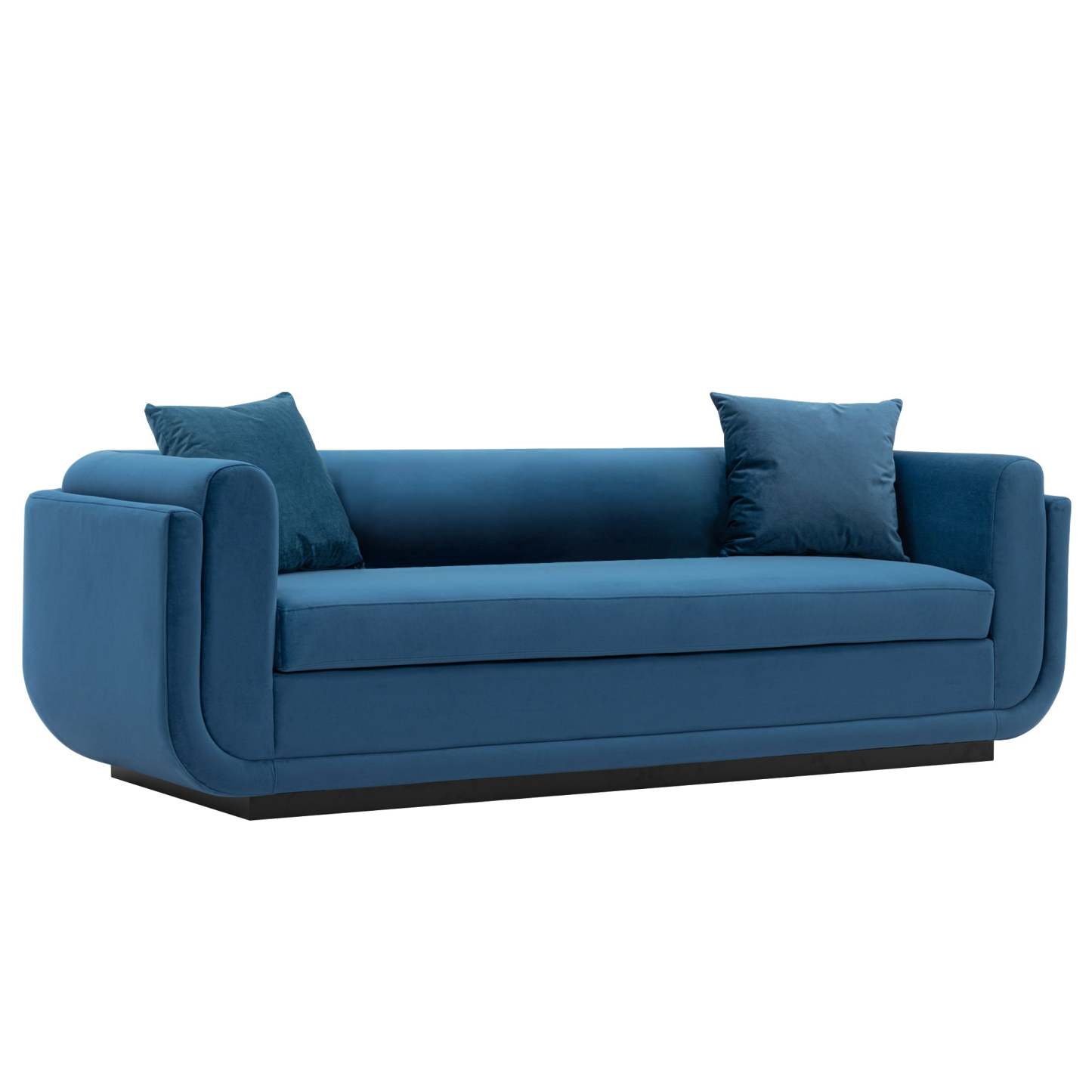 Canapé contemporain Edmonda de Manhattan Comfort en velours avec coussins - bleu saphir