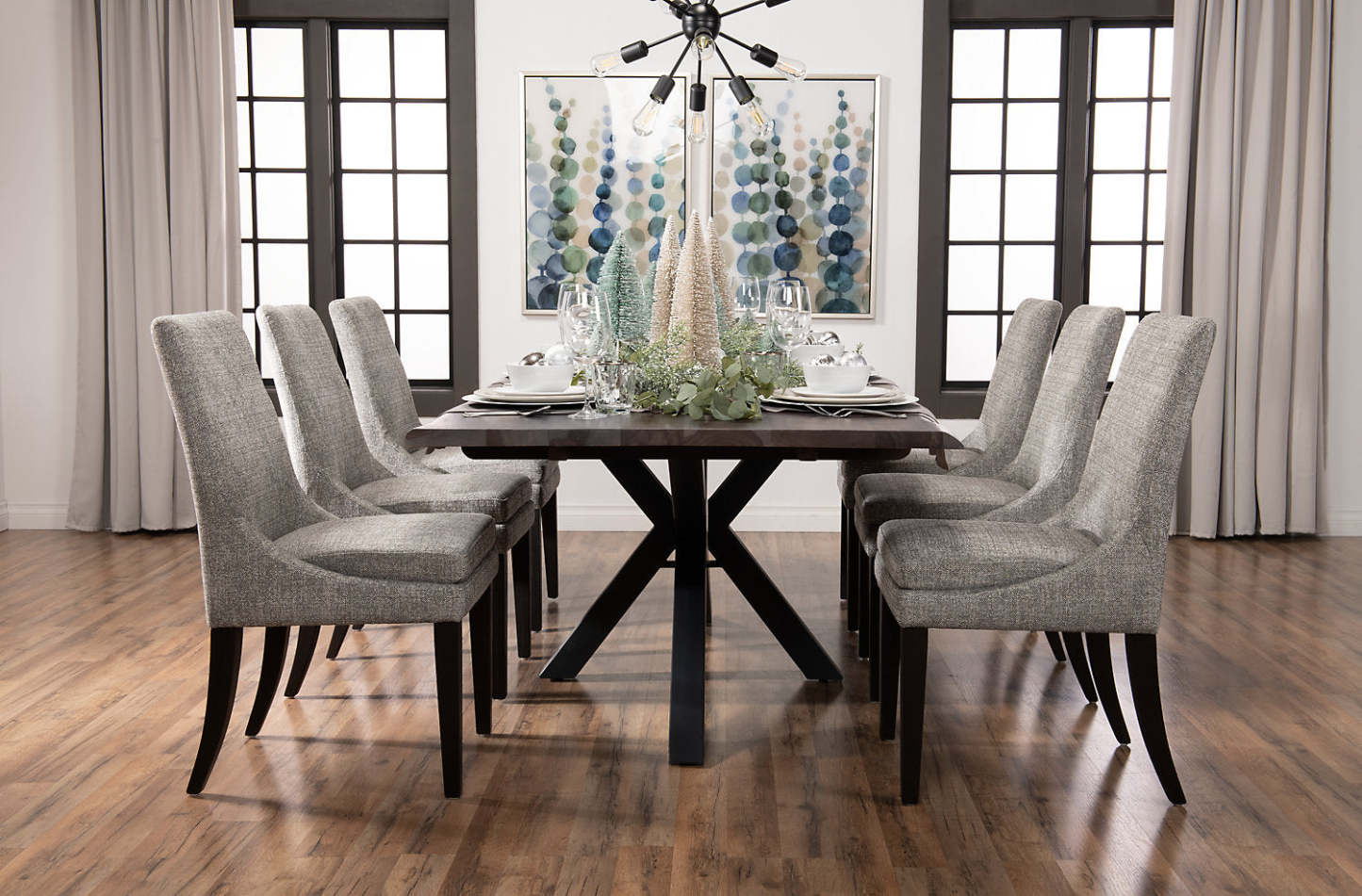 Chaise de salle à manger Shilo avec tissu d'apparence lin, bois - Gris | Chaise de salle à manger Shilo en tissu d'apparence lin et en bois - grise