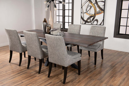 Chaise de salle à manger Shilo avec tissu d'apparence lin, bois - Gris | Chaise de salle à manger Shilo en tissu d'apparence lin et en bois - grise