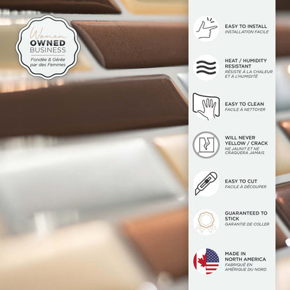 Smart Tiles peler et coller 4 feuilles 10 x 9 dosseret - Muretto Durango|Smart Tiles Peel and Stick 10 x 9, 4 feuilles - Muretto Durango