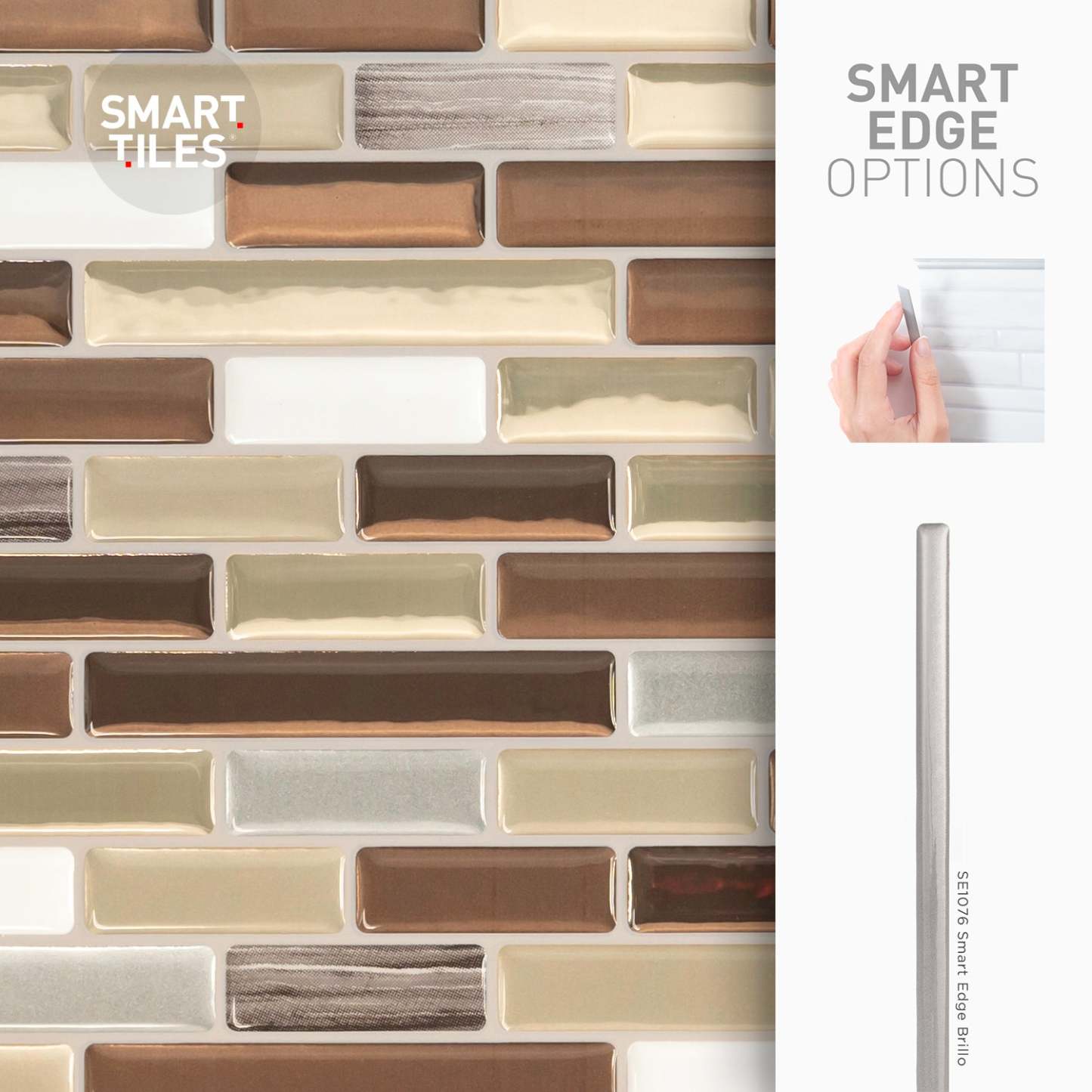 Smart Tiles peler et coller 4 feuilles 10 x 9 dosseret - Muretto Durango|Smart Tiles Peel and Stick 10 x 9, 4 feuilles - Muretto Durango