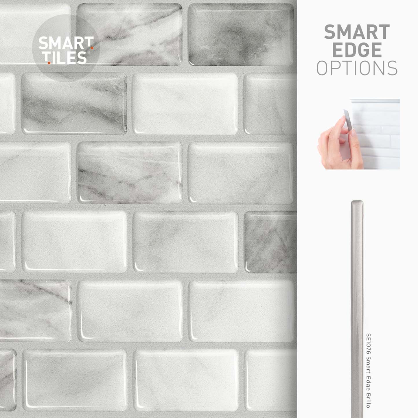Smart Tiles peler et coller 4 feuilles 10 x 10 dosseret - Ravenna Bianco|Smart Tiles Peel and Stick 10 x 10, 4 feuilles - Ravenna Bianco