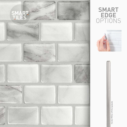 Smart Tiles peler et coller 4 feuilles 10 x 10 dosseret - Ravenna Bianco|Smart Tiles Peel and Stick 10 x 10, 4 feuilles - Ravenna Bianco