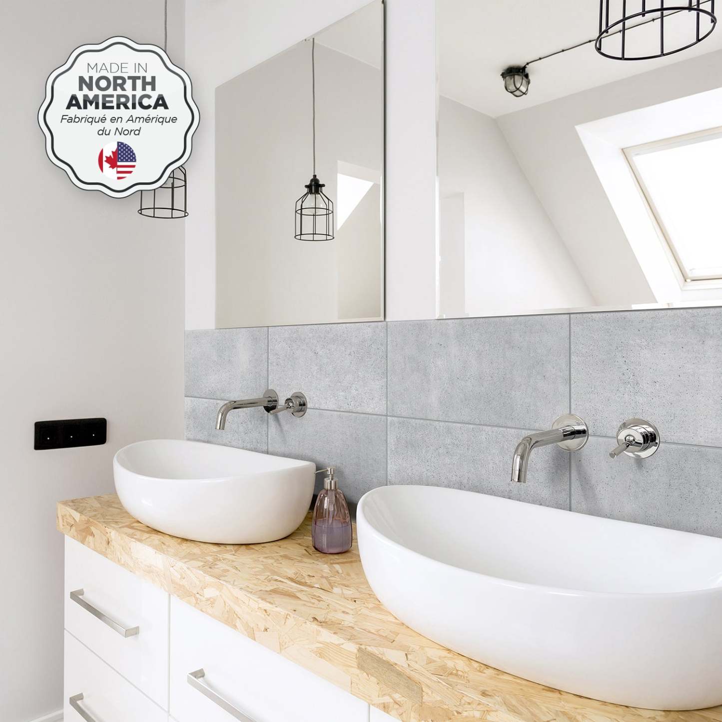 Dosseret Smart Tiles Peel and Stick 2-Sheet 23 x 12 - Blok Grey|Dosseret Smart Tiles peler et coller 23 x 12, 2 feuilles - Blok Grey