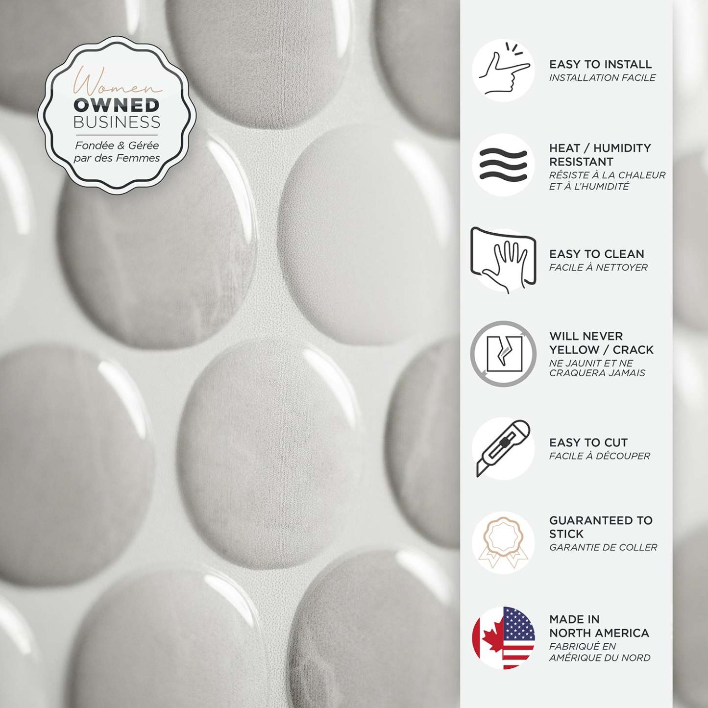 Dosseret Smart Tiles Peel and Stick 4 feuilles 9 x 9 - Penny Roccia|Dosseret Smart Tiles peler et coller 9 x 9, 4 feuilles - Penny Roccia