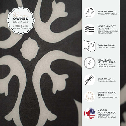 Dosseret Smart Tiles Peel and Stick 4 feuilles 7,75 x 7,75 - Vintage Girona Nera|Dosseret Smart Tiles peler et coller 7,75 x 7,75, 4 feuilles - Vintage Girona Nera