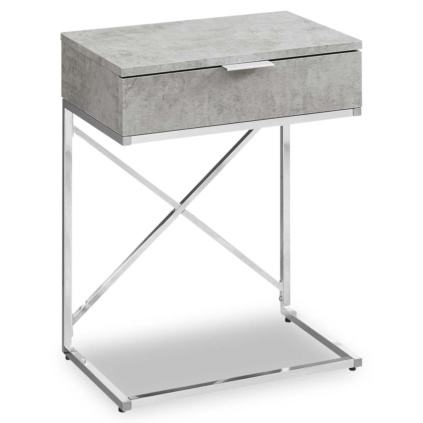 Spain 18,25 Table de Chevet en Forme de C avec Tiroir - Gris &amp; Chrome|Table d'appoint Spain de 18,25 po en forme de C avec tiroir - grise et chrome