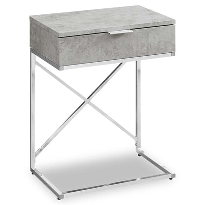 Spain 18,25 Table de Chevet en Forme de C avec Tiroir - Gris &amp; Chrome|Table d'appoint Spain de 18,25 po en forme de C avec tiroir - grise et chrome