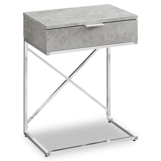 Spain 18,25 Table de Chevet en Forme de C avec Tiroir - Gris &amp; Chrome|Table d'appoint Spain de 18,25 po en forme de C avec tiroir - grise et chrome