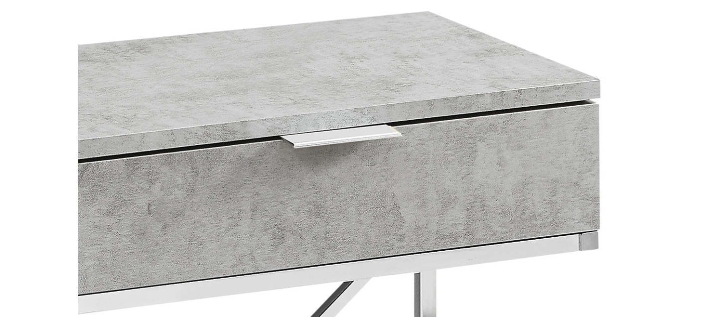 Spain 18,25 Table de Chevet en Forme de C avec Tiroir - Gris &amp; Chrome|Table d'appoint Spain de 18,25 po en forme de C avec tiroir - grise et chrome