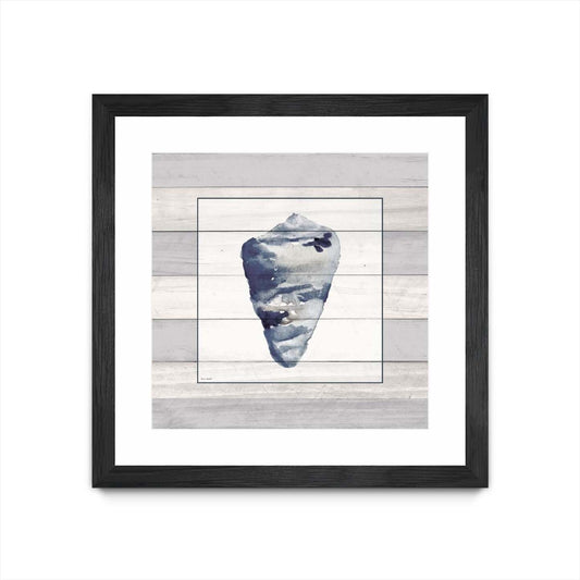 Œuvre murale encadrée et mate « Muted Blue Shell On Wood » 36 x 36