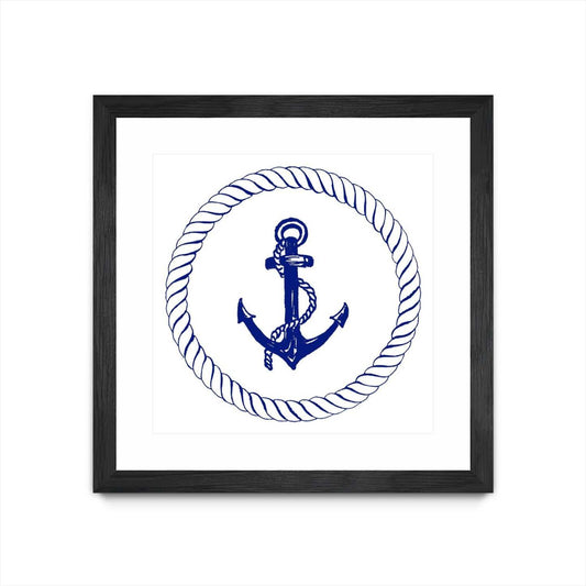 Œuvre d’art murale encadrée noire et mate « Blue Nautical Circle I » 30 x 30