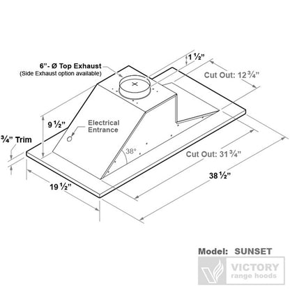 Victory Black Flush Ceiling Mount Range Hood - Sunset-BK|Hotte de cuisinière affleurée au plafond Victory noire - Sunset-BK