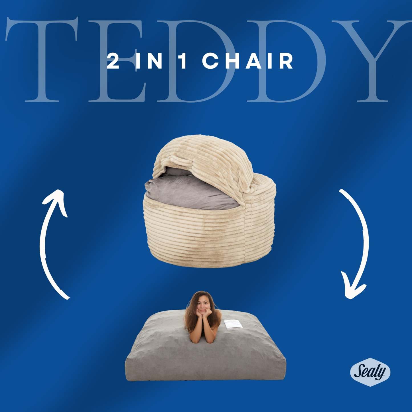 Sealy Teddy Corduroy High Density Foam Bean Bag Chair - Beige|Fauteuil poire Teddy de Sealy en velours tricoté avec à haute densité - beige