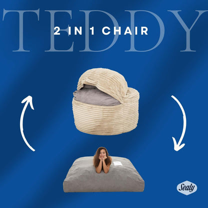 Sealy Teddy Corduroy High Density Foam Bean Bag Chair - Beige|Fauteuil poire Teddy de Sealy en velours tricoté avec à haute densité - beige