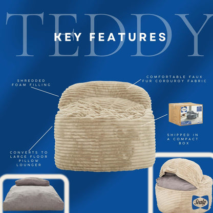 Sealy Teddy Corduroy High Density Foam Bean Bag Chair - Beige|Fauteuil poire Teddy de Sealy en velours tricoté avec à haute densité - beige