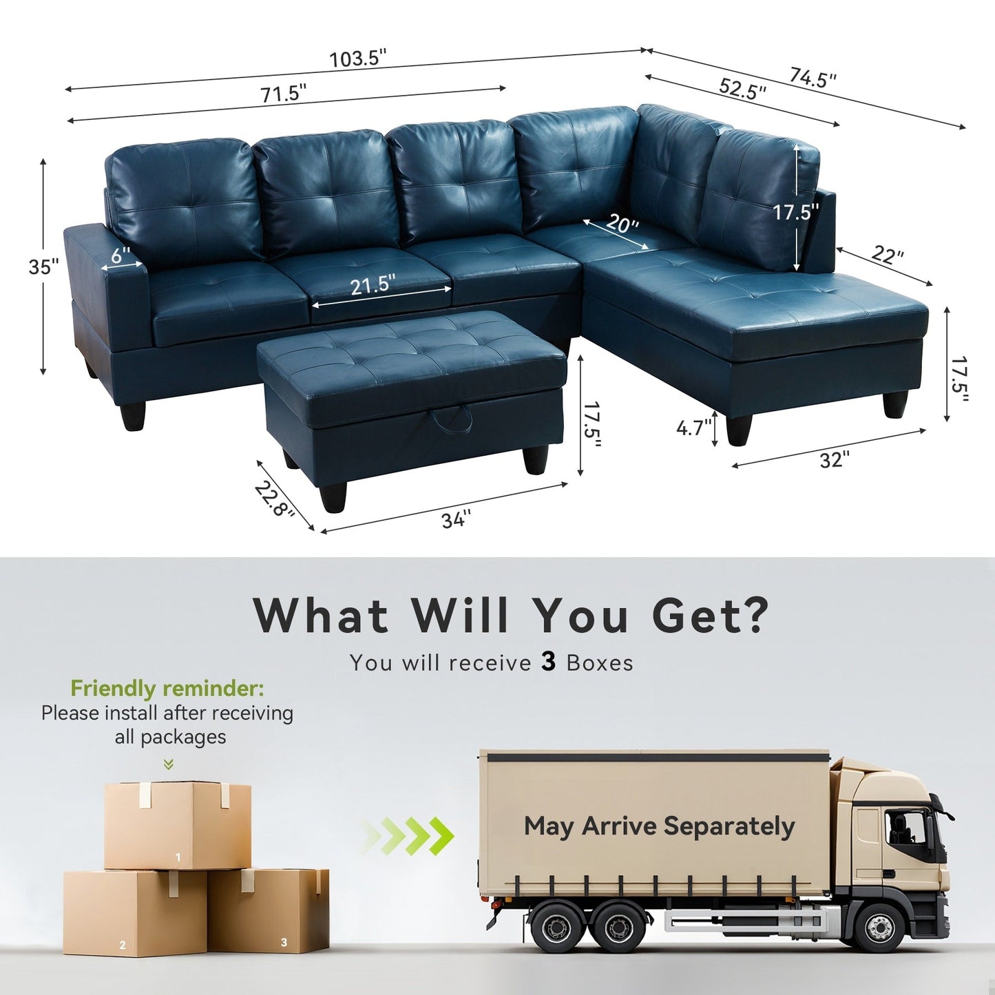 Ensemble de canapés de salon 3 pièces en cuir synthétique semi-PU