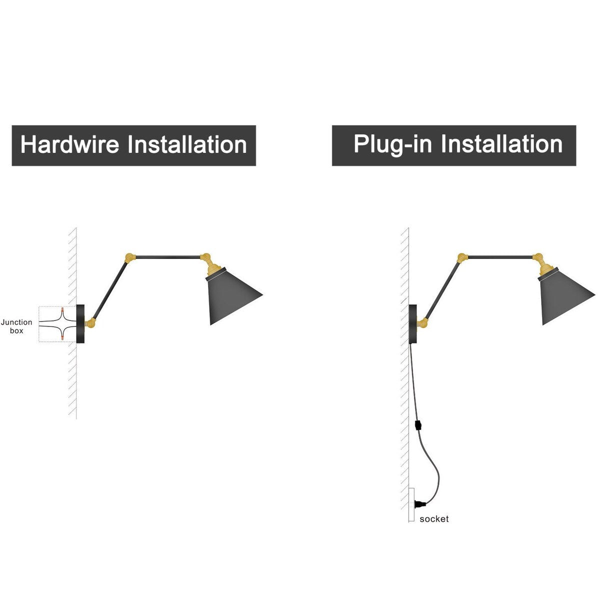 Ensemble de 2 appliques murales modernes à bras articulé réglable Malryn, à brancher ou à câblér