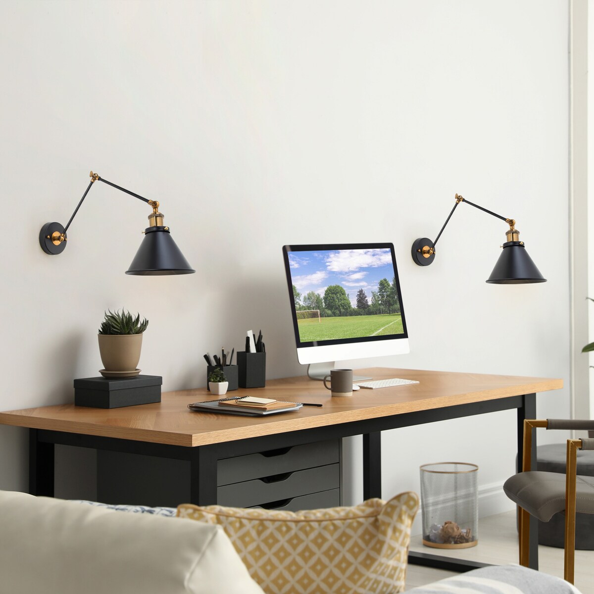 Ensemble de 2 appliques murales modernes à bras articulé réglable Malryn, à brancher ou à câblér