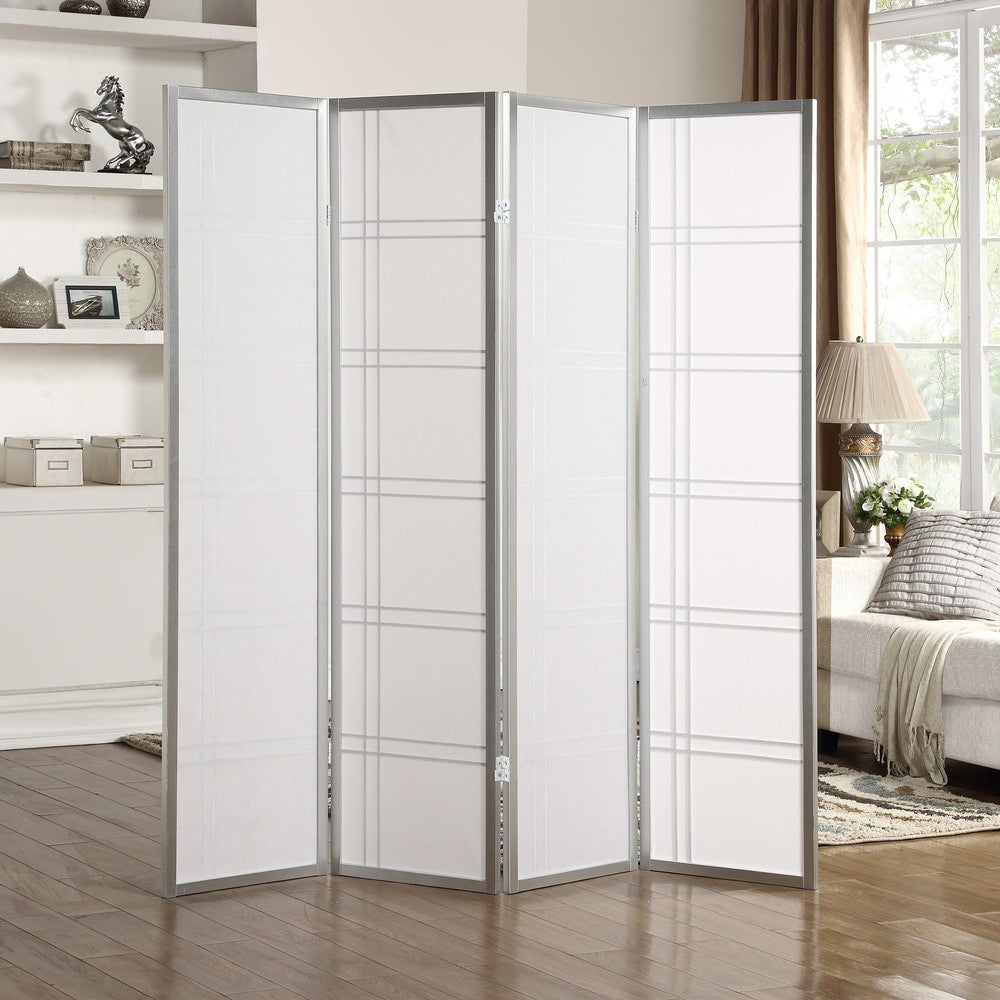 Paravent à 4 panneaux en bois et papier blanc Seto de Roundhill Furniture