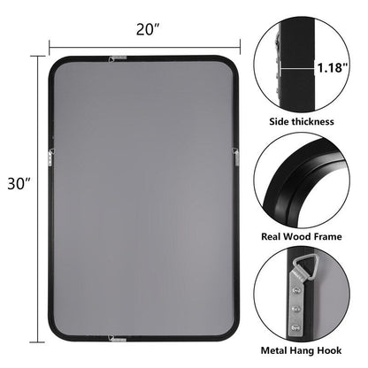 Miroir mural rectangulaire à coins arrondis de style ferme avec cadre en bois massif