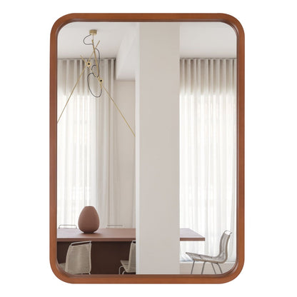 Miroir mural rectangulaire à coins arrondis de style ferme avec cadre en bois massif