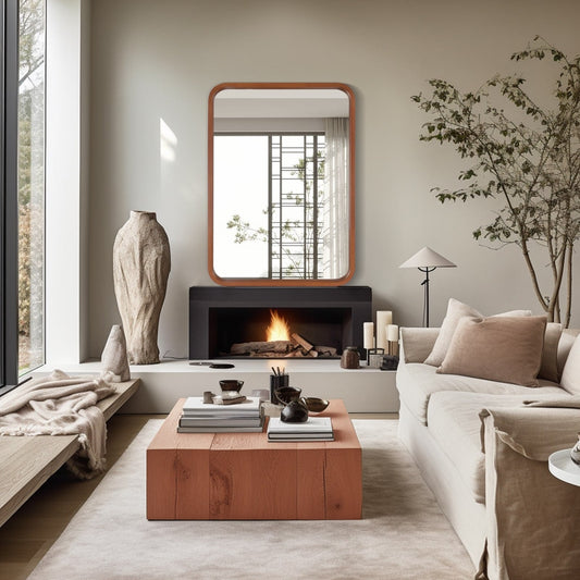 Miroir mural rectangulaire à coins arrondis de style ferme avec cadre en bois massif