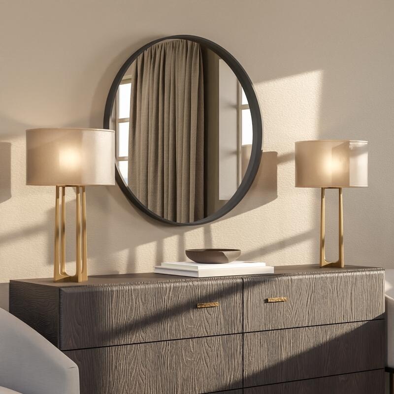 Miroir mural rond classique de style ferme avec cadre en bois