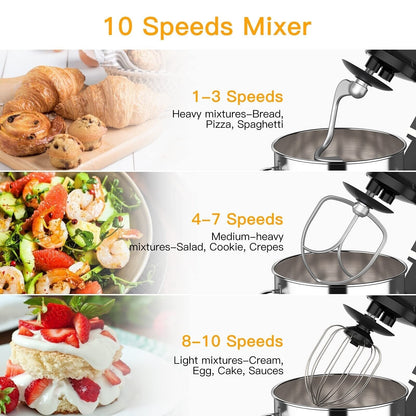 Robot pâtissier - Capacité de 7,5 L, 10 vitesses, moteur de 660 W