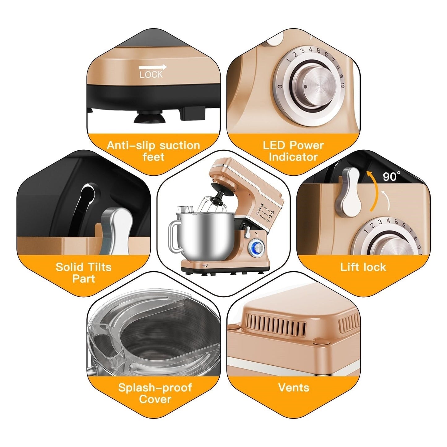 Robot pâtissier - Capacité de 7,5 L, 10 vitesses, moteur de 660 W