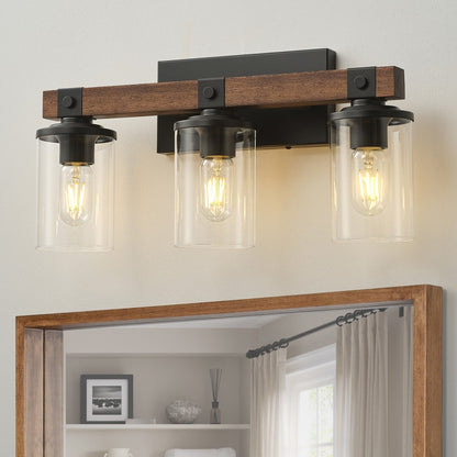 Applique murale de salle de bain Starsky à 2/3/4 lumières, style ferme moderne, à intensité variable, avec abat-jour cylindrique transparent.