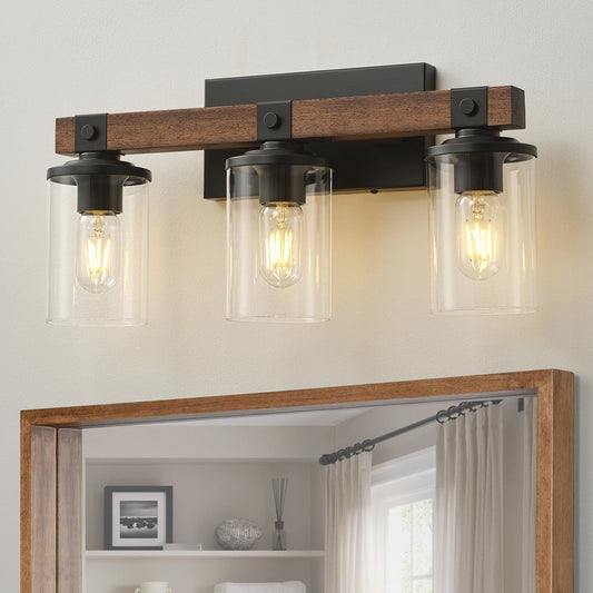 Applique murale de salle de bain Starsky à 2/3/4 lumières, style ferme moderne, à intensité variable, avec abat-jour cylindrique transparent.