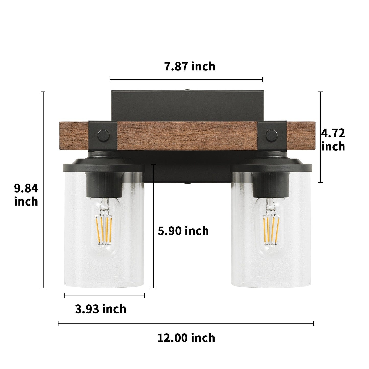 Applique murale de salle de bain Starsky à 2/3/4 lumières, style ferme moderne, à intensité variable, avec abat-jour cylindrique transparent.