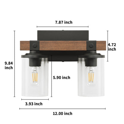 Applique murale de salle de bain Starsky à 2/3/4 lumières, style ferme moderne, à intensité variable, avec abat-jour cylindrique transparent.