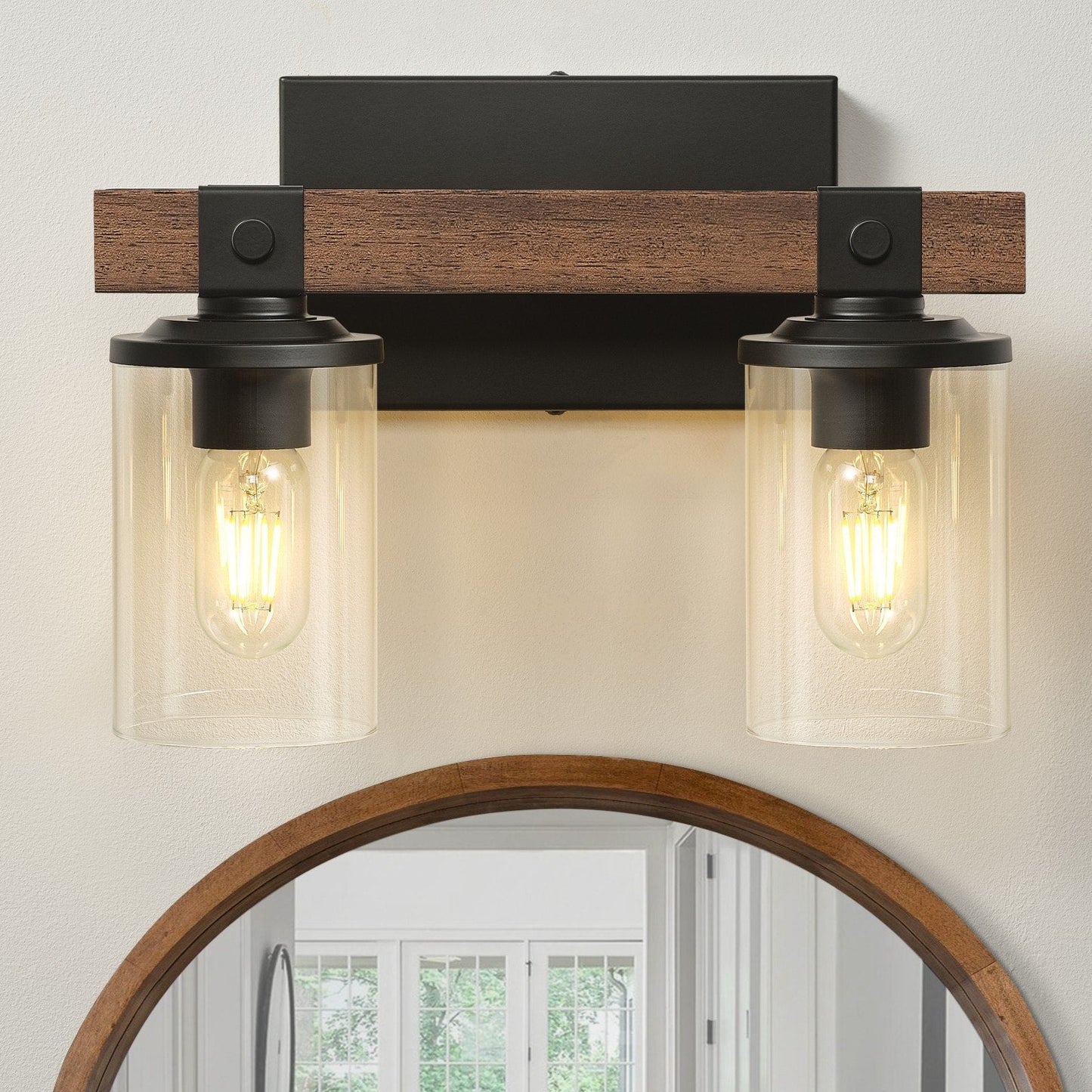 Applique murale de salle de bain Starsky à 2/3/4 lumières, style ferme moderne, à intensité variable, avec abat-jour cylindrique transparent.