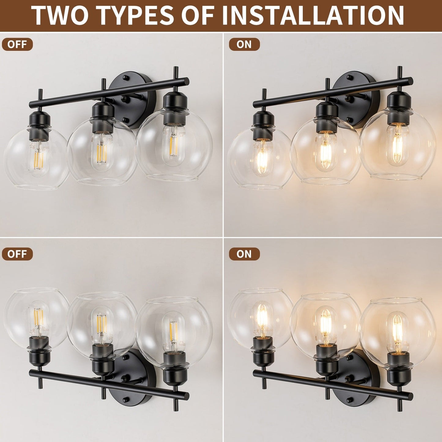 Applique murale moderne Starsky à 4 lumières avec variateur et abat-jour en verre globe