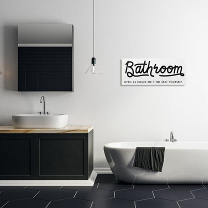 Panneau de salle de bain Stupell « Asseyez-vous » minimaliste en toile noire et blanche