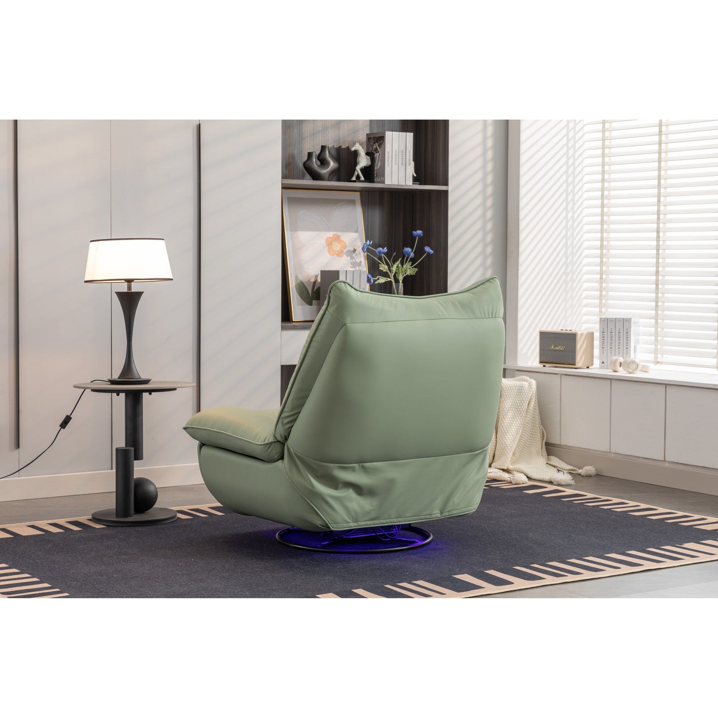 Fauteuil inclinable pivotant et électrique avec haut-parleurs Bluetooth, support de téléphone, ports de chargement USB et Type-C, rangement dissimulé des accoudoirs