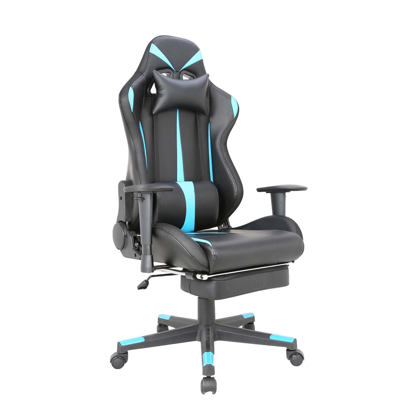 Tygerclaw PU Gaming Office Chair with Lumbar Pillow &amp; Leg Rest - Blue|Fauteuil de jeu et de bureau en polyuréthane TygerClaw avec coussin lombaire et repos-pieds - bleu