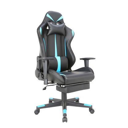 Tygerclaw PU Gaming Office Chair with Lumbar Pillow &amp; Leg Rest - Blue|Fauteuil de jeu et de bureau en polyuréthane TygerClaw avec coussin lombaire et repos-pieds - bleu