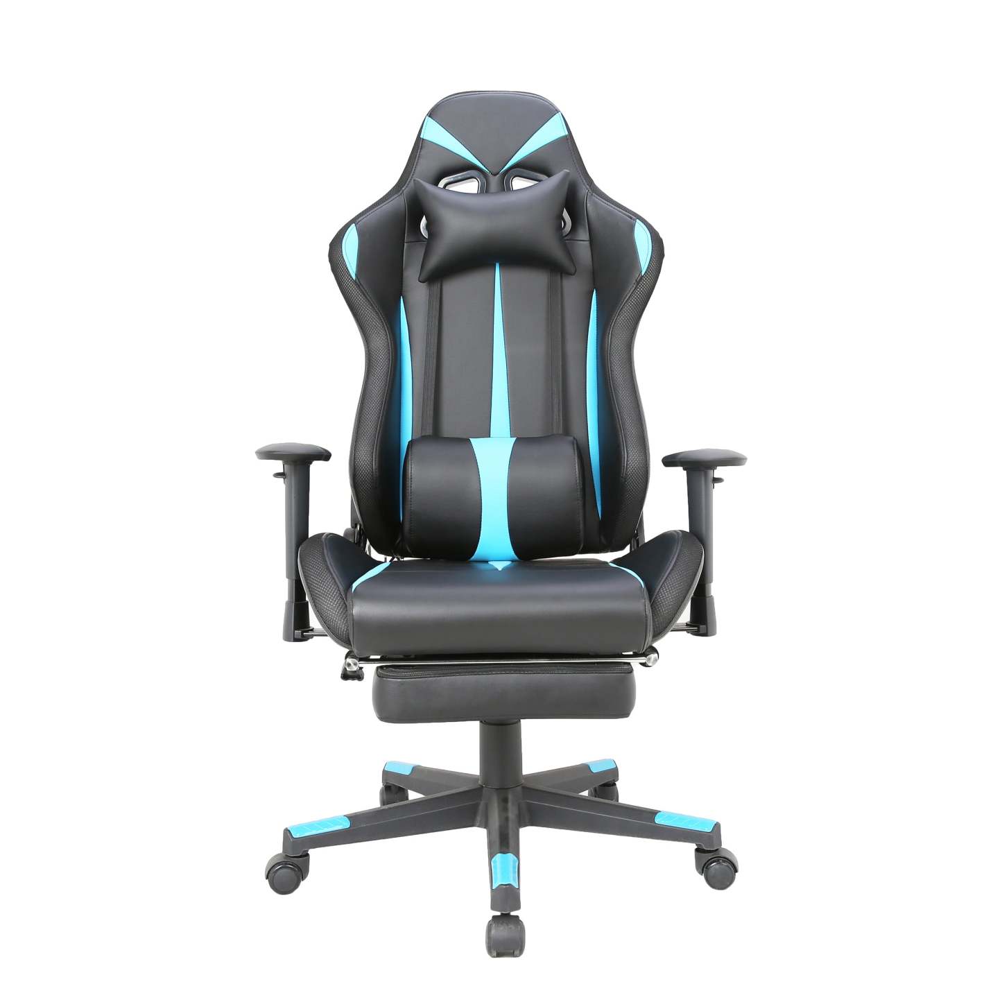Tygerclaw PU Gaming Office Chair with Lumbar Pillow &amp; Leg Rest - Blue|Fauteuil de jeu et de bureau en polyuréthane TygerClaw avec coussin lombaire et repos-pieds - bleu