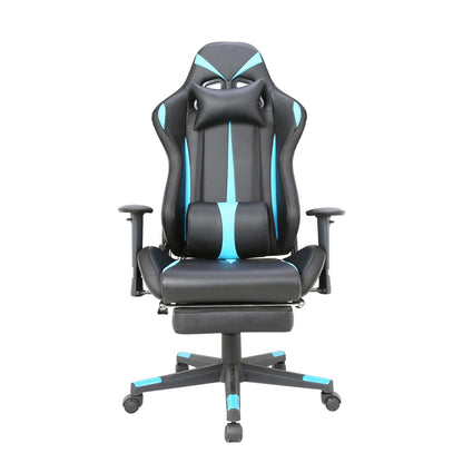 Tygerclaw PU Gaming Office Chair with Lumbar Pillow &amp; Leg Rest - Blue|Fauteuil de jeu et de bureau en polyuréthane TygerClaw avec coussin lombaire et repos-pieds - bleu