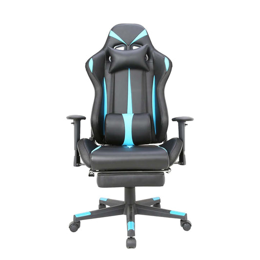 Tygerclaw PU Gaming Office Chair with Lumbar Pillow &amp; Leg Rest - Blue|Fauteuil de jeu et de bureau en polyuréthane TygerClaw avec coussin lombaire et repos-pieds - bleu