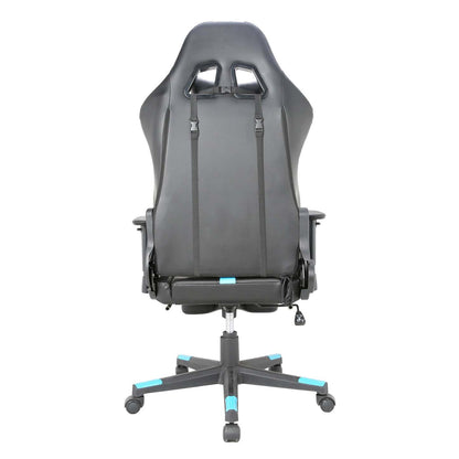 Tygerclaw PU Gaming Office Chair with Lumbar Pillow &amp; Leg Rest - Blue|Fauteuil de jeu et de bureau en polyuréthane TygerClaw avec coussin lombaire et repos-pieds - bleu