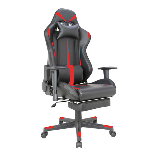 Tygerclaw Fabric Gaming Office Chair with Lumbar Pillow &amp; Leg Rest - Red|Fauteuil de jeu et de bureau en tissu TygerClaw avec coussin lombaire et repos-pieds - rouge