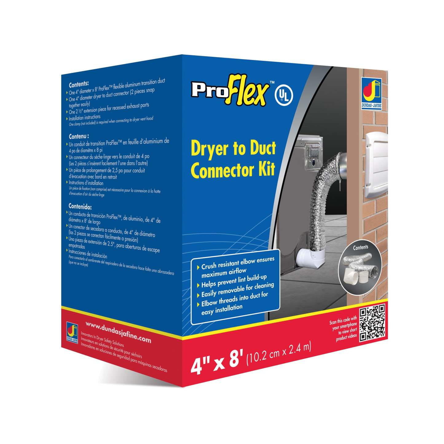 Dundas Jafine ProFlex™ Dryer-to-Duct Connector Kit and 4 Metal Worm Gear Clamps Package|Trousse de connexion Dundas Jafine de la sécheuse au conduit et colliers de serrage|DRYVENT2