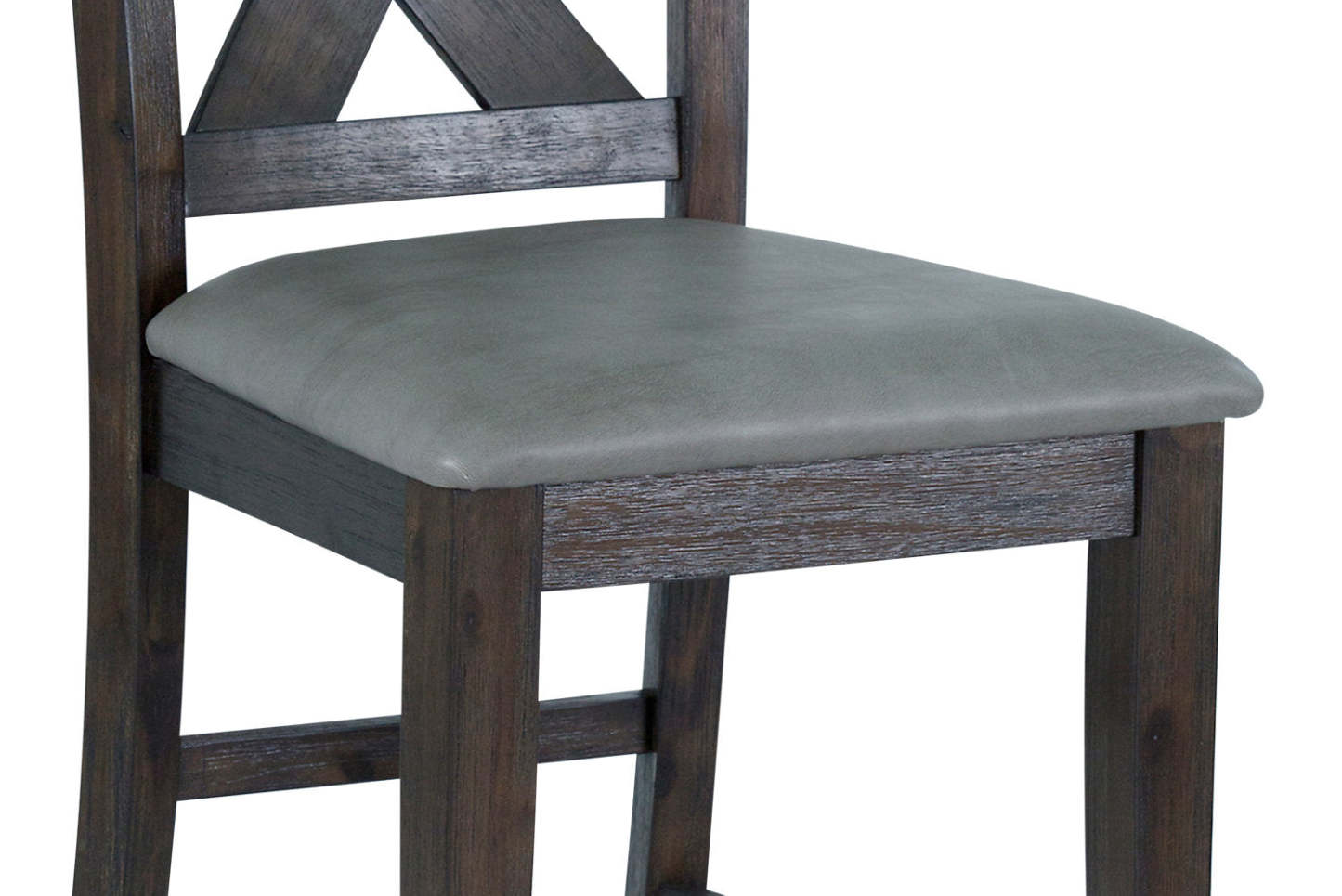 Chaise de salle à manger Tribeca à hauteur de comptoir avec tissu en cuir végétalien, dossier croisé - Gris/Marron | Chaise de salle à manger Tribeca de hauteur comptoir en tissu de cuir végétalien avec dossier entrecroisé - gris-brun