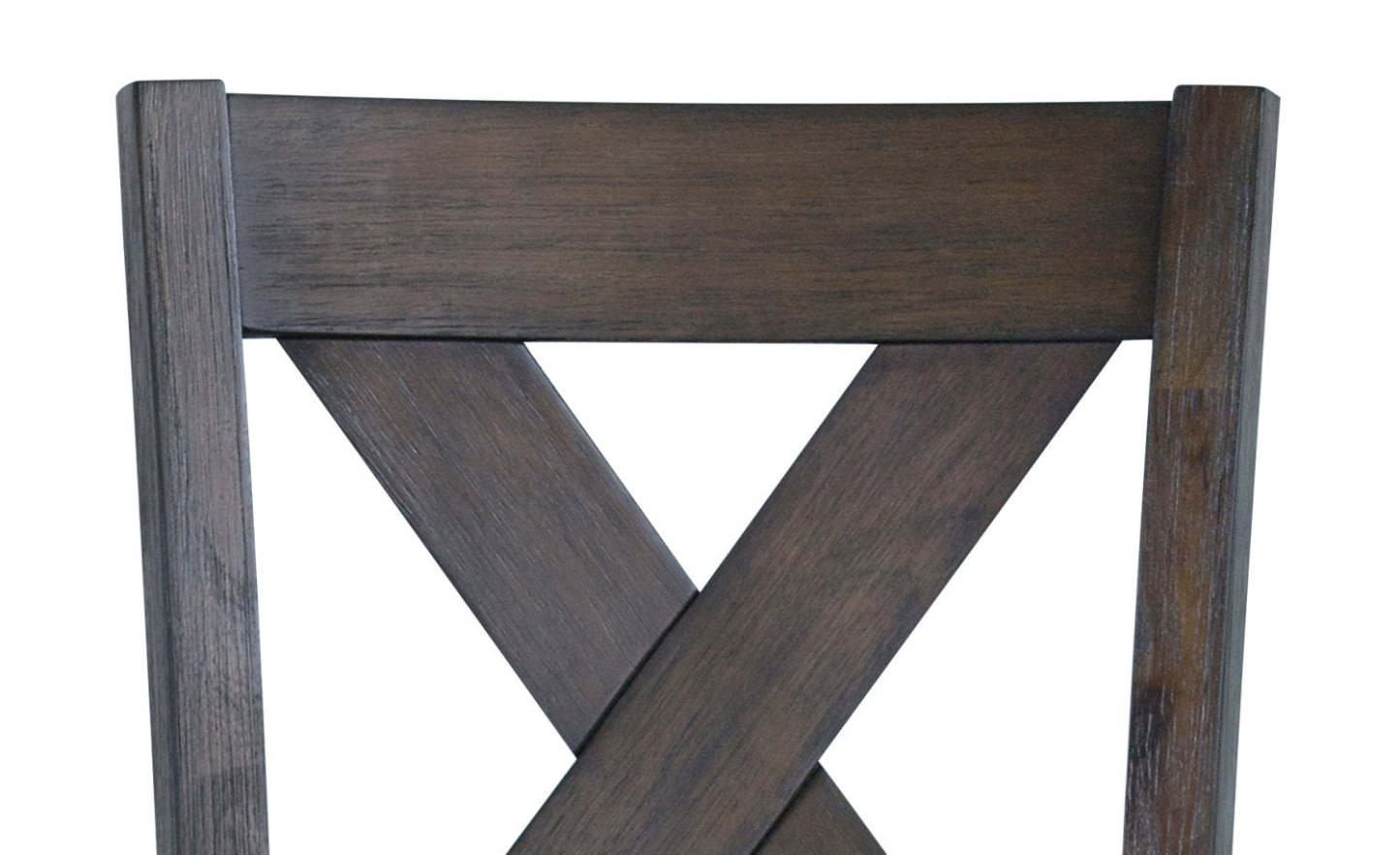 Chaise de salle à manger Tribeca à hauteur de comptoir avec tissu en cuir végétalien, dossier croisé - Gris/Marron | Chaise de salle à manger Tribeca de hauteur comptoir en tissu de cuir végétalien avec dossier entrecroisé - gris-brun