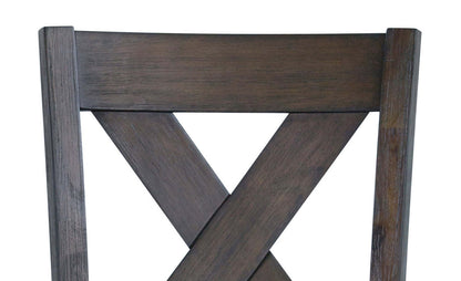 Chaise de salle à manger Tribeca à hauteur de comptoir avec tissu en cuir végétalien, dossier croisé - Gris/Marron | Chaise de salle à manger Tribeca de hauteur comptoir en tissu de cuir végétalien avec dossier entrecroisé - gris-brun